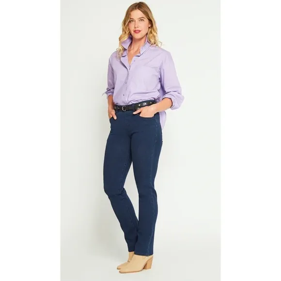 Betabrand Straight-Leg 4-Pocket Yoga Denim Jeans in Dark Indigo