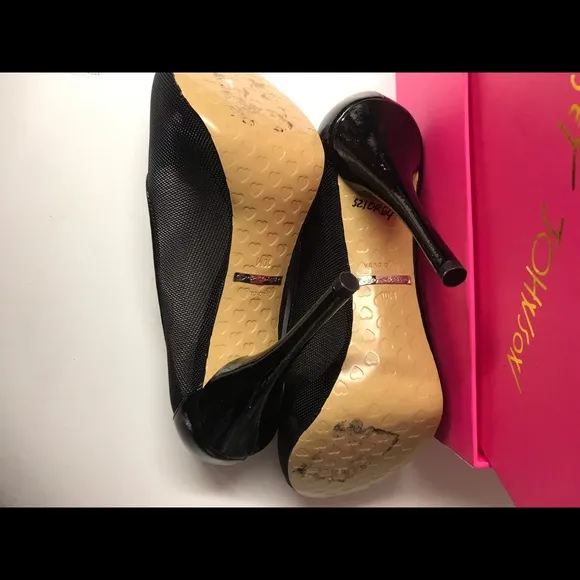 Betsey Johnson fishnet rose crystal heels pumps sexy goth punk prom vintage 10