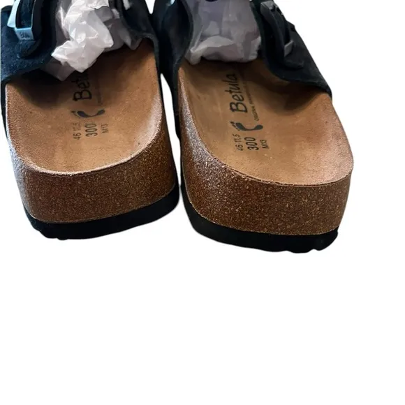 Betula Sandals Mens 11 Black Suede Slides Adjustable Straps Cork Footbed Slip On