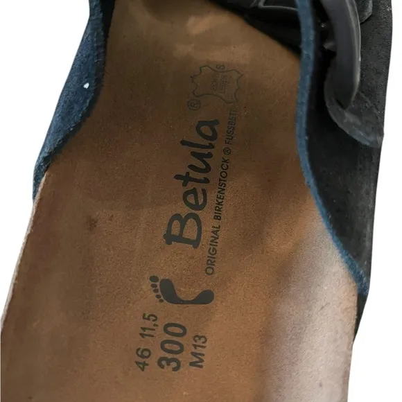 Betula Sandals Mens 11 Black Suede Slides Adjustable Straps Cork Footbed Slip On