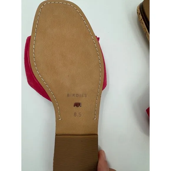 Birdies The Kiwi Ultra Pink Suede &amp; Cork Slide Sandals With Large Buckle Size 8.