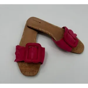 Birdies The Kiwi Ultra Pink Suede &amp; Cork Slide Sandals With Large Buckle Size 8.