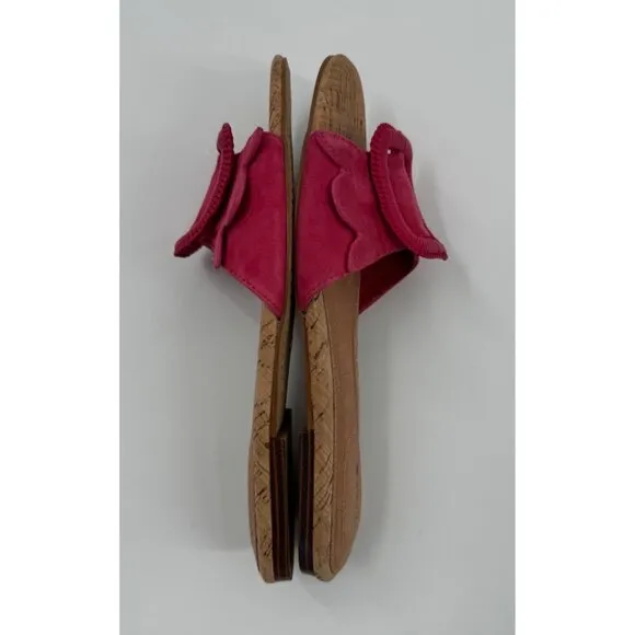 Birdies The Kiwi Ultra Pink Suede &amp; Cork Slide Sandals With Large Buckle Size 8.