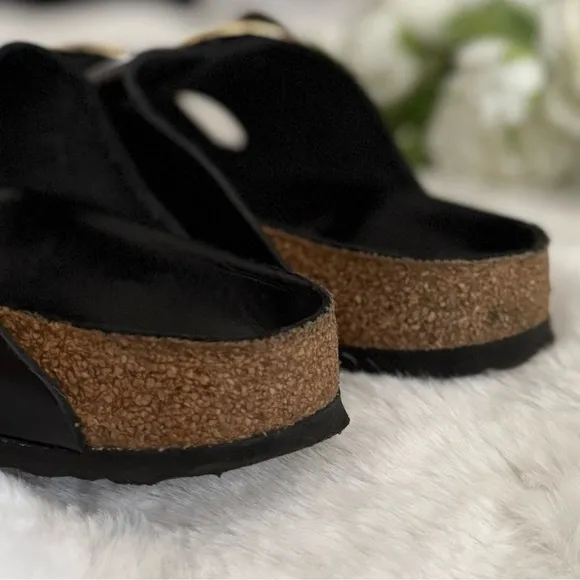 BIRKENSTOCK 41 Arizona Narrow Big Buckle High Shine Black Glossy Slides Sandals