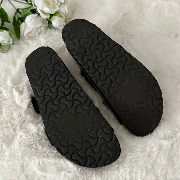 BIRKENSTOCK 41 Arizona Narrow Big Buckle High Shine Black Glossy Slides Sandals