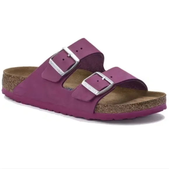 Birkenstock Arizona Genuine Leather Nubuck Sandal Slides Fuschia Pink Sz 11 / 42