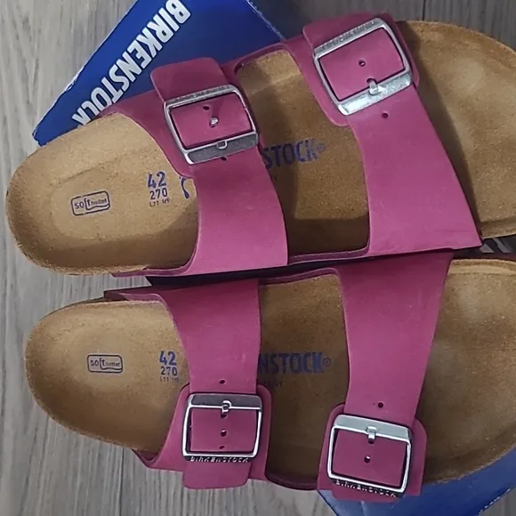 Birkenstock Arizona Genuine Leather Nubuck Sandal Slides Fuschia Pink Sz 11 / 42
