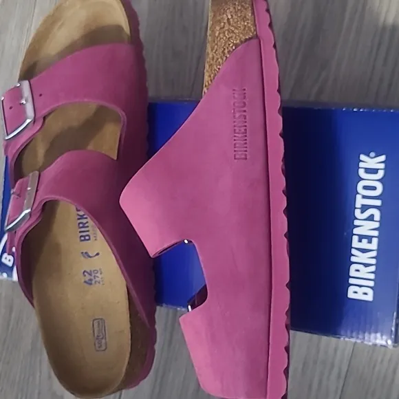 Birkenstock Arizona Genuine Leather Nubuck Sandal Slides Fuschia Pink Sz 11 / 42