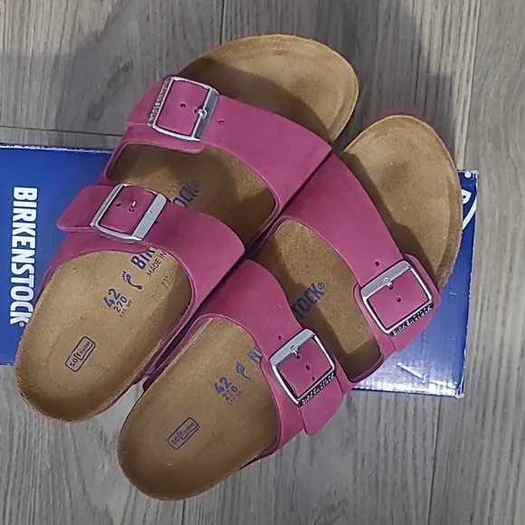 Birkenstock Arizona Genuine Leather Nubuck Sandal Slides Fuschia Pink Sz 11 / 42
