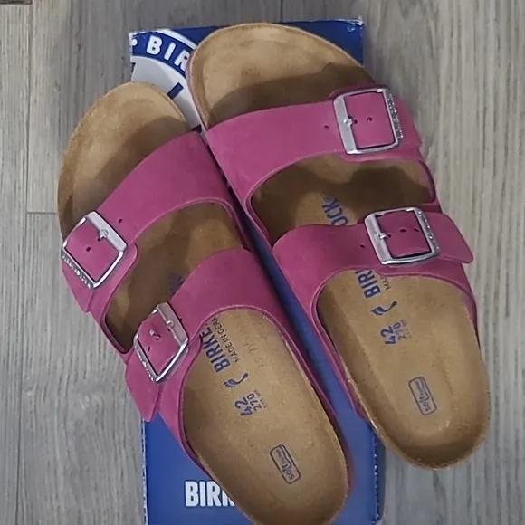 Birkenstock Arizona Genuine Leather Nubuck Sandal Slides Fuschia Pink Sz 11 / 42