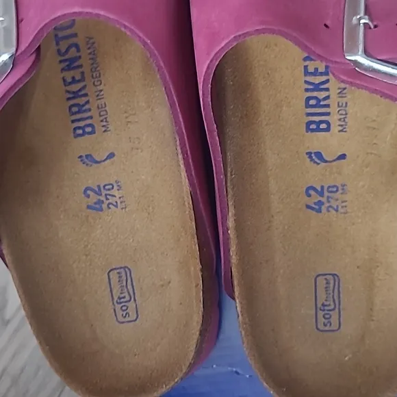 Birkenstock Arizona Genuine Leather Nubuck Sandal Slides Fuschia Pink Sz 11 / 42