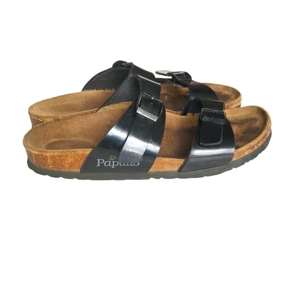 Birkenstock Arizona Papillio Black Patent Birko Flor Sandals Slides Women’s 38