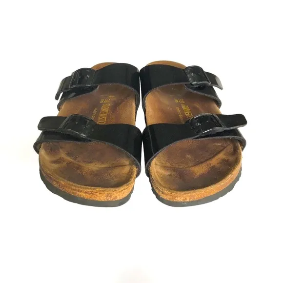 Birkenstock Arizona Papillio Black Patent Birko Flor Sandals Slides Women’s 38