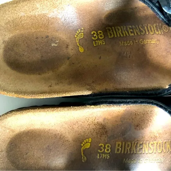 Birkenstock Arizona Papillio Black Patent Birko Flor Sandals Slides Women’s 38