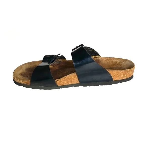 Birkenstock Arizona Papillio Black Patent Birko Flor Sandals Slides Women’s 38