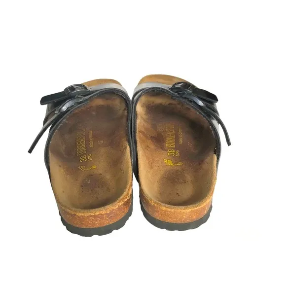 Birkenstock Arizona Papillio Black Patent Birko Flor Sandals Slides Womens
