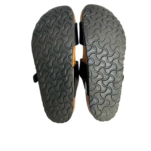 Birkenstock Arizona Papillio Black Patent Birko Flor Sandals Slides Womens