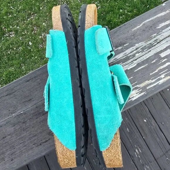 Birkenstock Arizona Womens Turquoise Suede Sandals 37 Soft Footbed 240 Narrow?