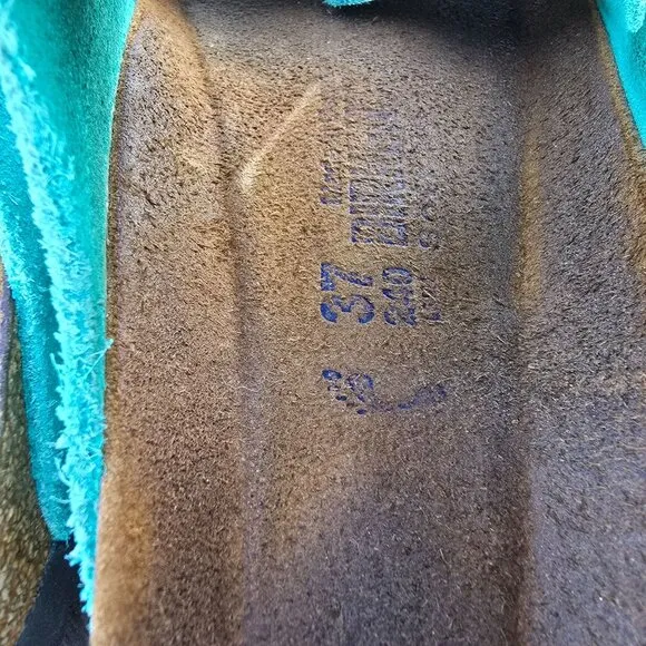 Birkenstock Arizona Womens Turquoise Suede Sandals 37 Soft Footbed 240 Narrow?