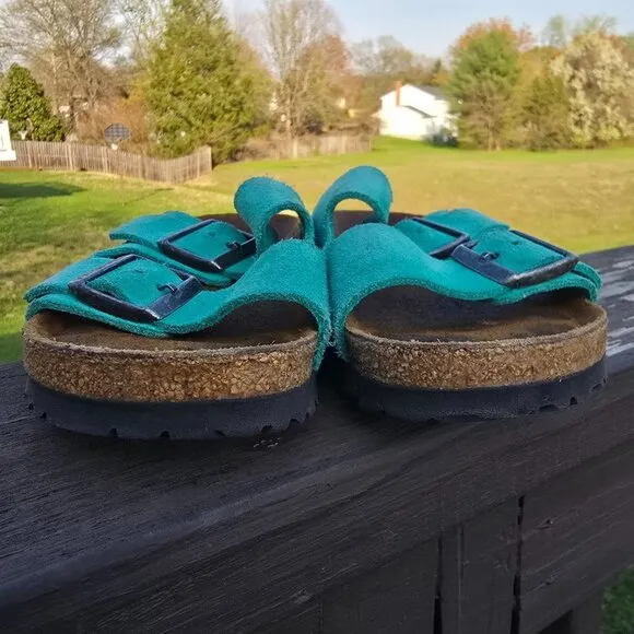 Birkenstock Arizona Womens Turquoise Suede Sandals 37 Soft Footbed 240 Narrow?