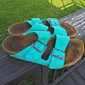 Birkenstock Arizona Womens Turquoise Suede Sandals 37 Soft Footbed 240 Narrow?