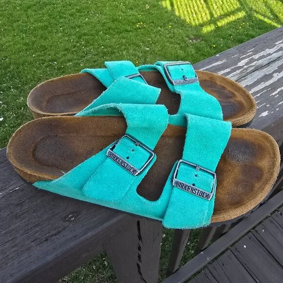 Birkenstock Arizona Womens Turquoise Suede Sandals 37 Soft Footbed 240 Narrow?