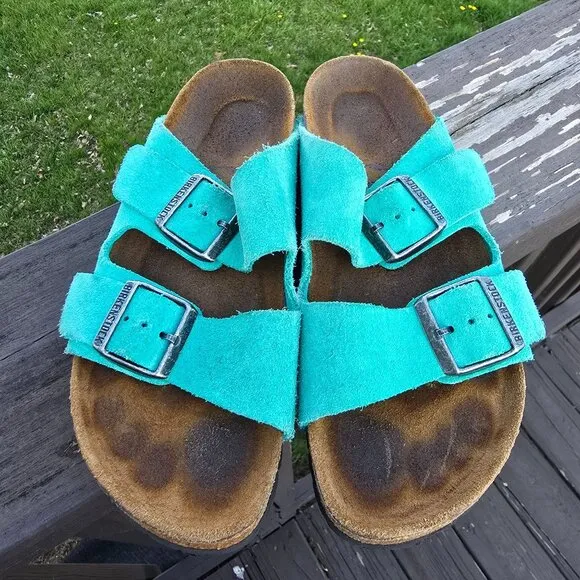 Birkenstock Arizona Womens Turquoise Suede Sandals 37 Soft Footbed 240 Narrow?