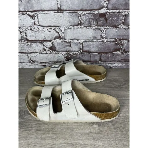 Birkenstock Arizona White Leather Strap Cork Slides Sandals Men’s Sz 44EU/11M US