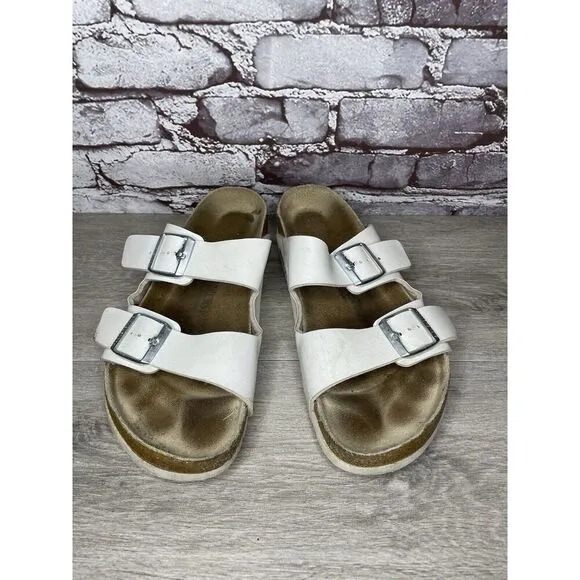 Birkenstock Arizona White Leather Strap Cork Slides Sandals Men’s Sz 44EU/11M US
