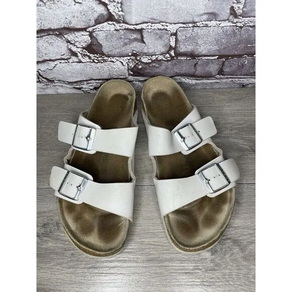 Birkenstock Arizona White Leather Strap Cork Slides Sandals Men’s Sz 44EU/11M US