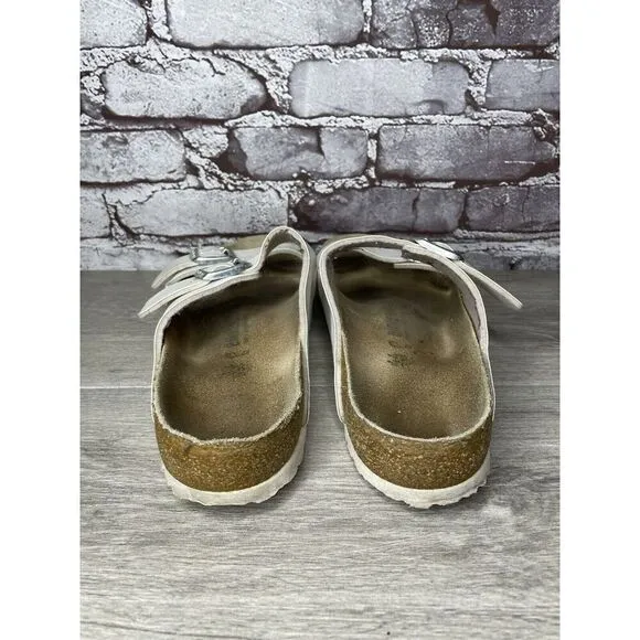 Birkenstock Arizona White Leather Strap Cork Slides Sandals Men’s Sz 44EU/11M US