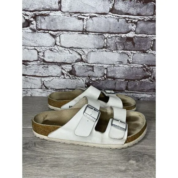 Birkenstock Arizona White Leather Strap Cork Slides Sandals Men’s Sz 44EU/11M US