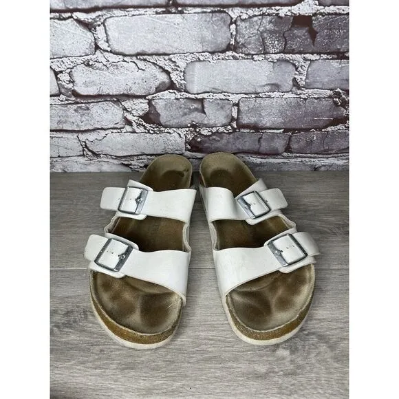 Birkenstock Arizona White Leather Strap Cork Slides Sandals Men’s Sz 44EU/11M US