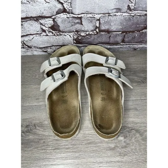 Birkenstock Arizona White Leather Strap Cork Slides Sandals Men’s Sz 44EU/11M US