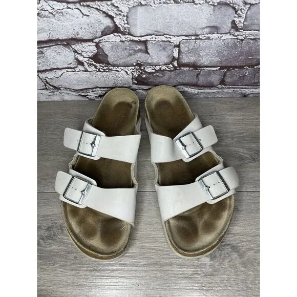 Birkenstock Arizona White Leather Strap Cork Slides Sandals Men’s Sz 44EU/11M US
