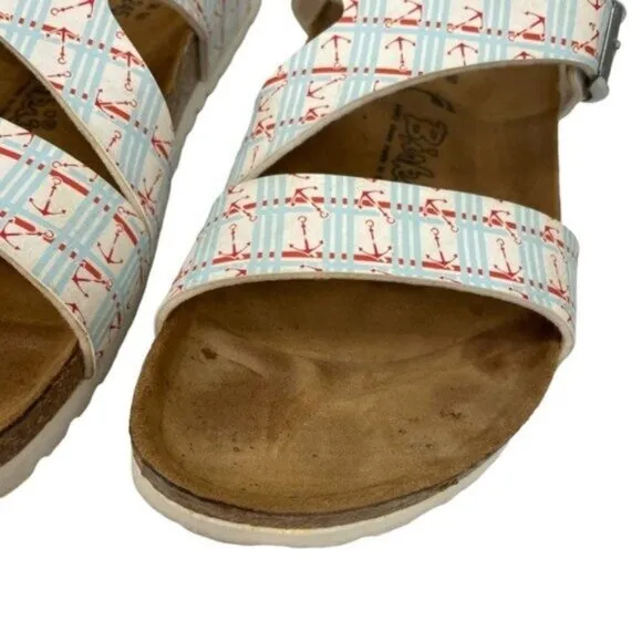 Birkenstock Birkis Anchor Print Sandals Slides Size 38 Women 7 Men 5