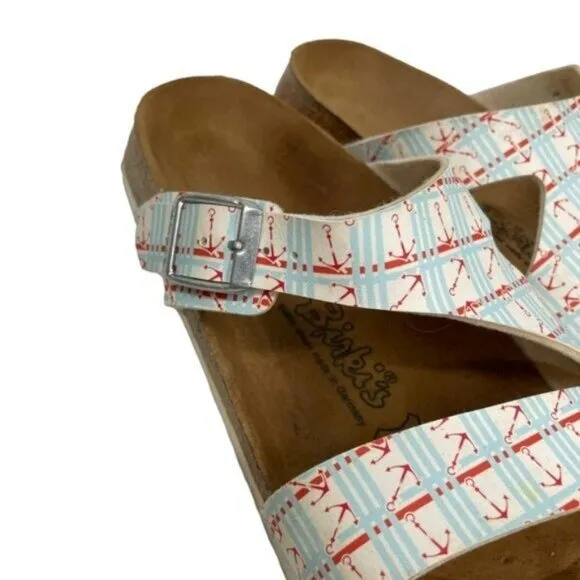 Birkenstock Birkis Anchor Print Sandals Slides Size 38 Women 7 Men 5