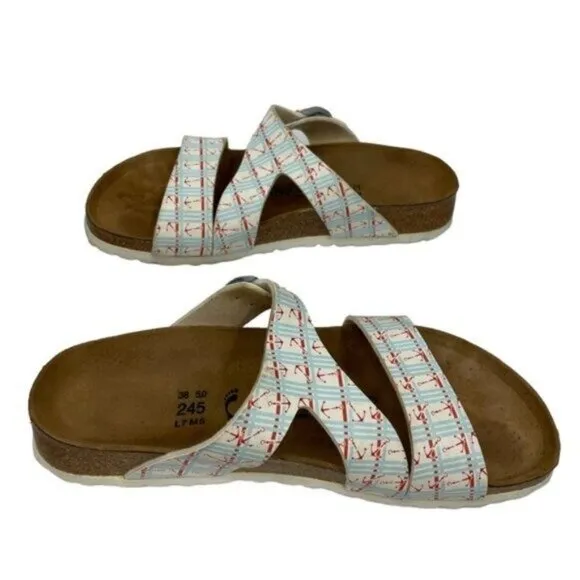 Birkenstock Birkis Anchor Print Sandals Slides Size 38 Women 7 Men 5