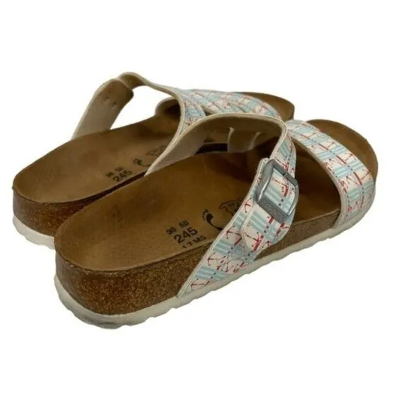 Birkenstock Birkis Anchor Print Sandals Slides Size 38 Women 7 Men 5
