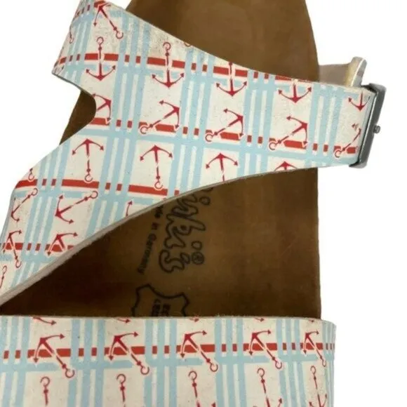 Birkenstock Birkis Anchor Print Sandals Slides Size 38 Women 7 Men 5