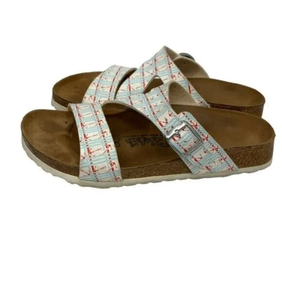 Birkenstock Birkis Anchor Print Sandals Slides Size 38 Women 7 Men 5