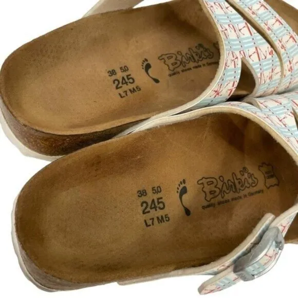 Birkenstock Birkis Anchor Print Sandals Slides Size 38 Women 7 Men 5