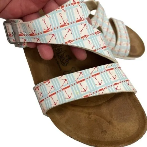 Birkenstock Birkis Anchor Print Sandals Slides Size 38 Women 7 Men 5
