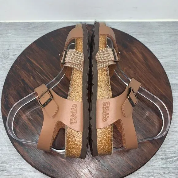 Birkenstock Birkis Women’s 7 Mens 5 Sandals Tan Calais 250 Woven Leather Buckle