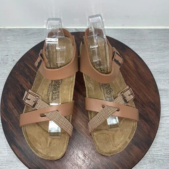 Birkenstock Birkis Women’s 7 Mens 5 Sandals Tan Calais 250 Woven Leather Buckle