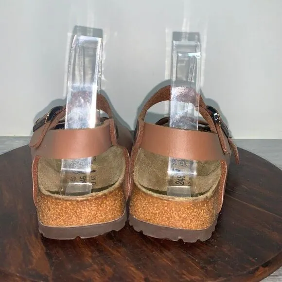 Birkenstock Birkis Women’s 7 Mens 5 Sandals Tan Calais 250 Woven Leather Buckle