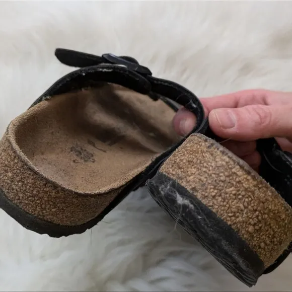 Birkenstock Birks Arizona Grip Leather Sandals Black Wood Size 32 / Kids 1-1.5