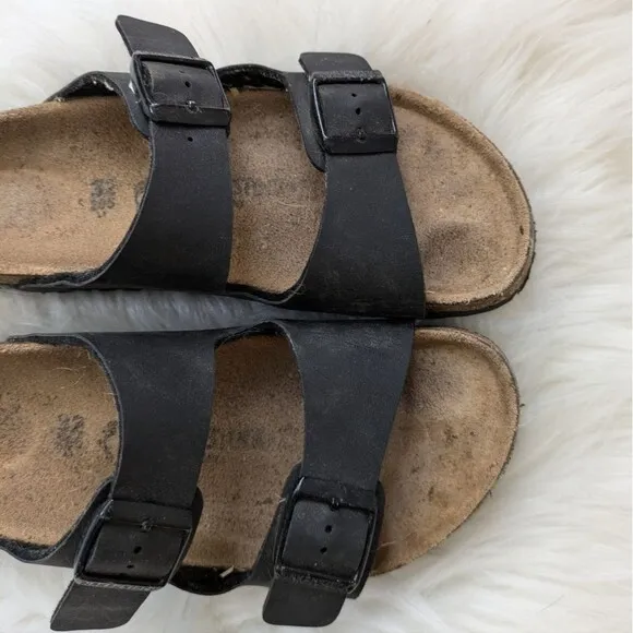 Birkenstock Birks Arizona Grip Leather Sandals Black Wood Size 32 / Kids 1-1.5