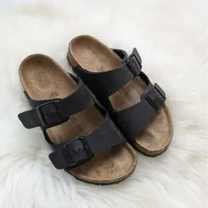 Birkenstock Birks Arizona Grip Leather Sandals Black Wood Size 32 / Kids 1-1.5