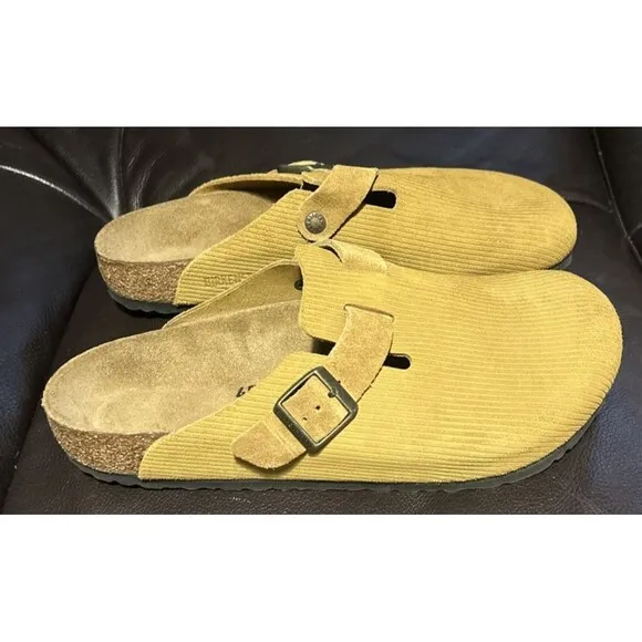 Birkenstock Boston Clogs Men's Corduroy Cork Brown Suede Sandals 45/ US 12-12.5